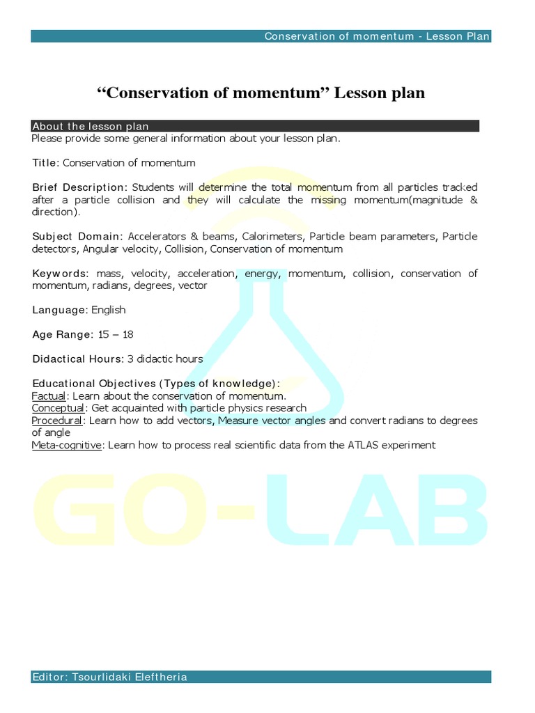 Conservation of Momentum LESSON PLAN | PDF | Large Hadron Collider ...