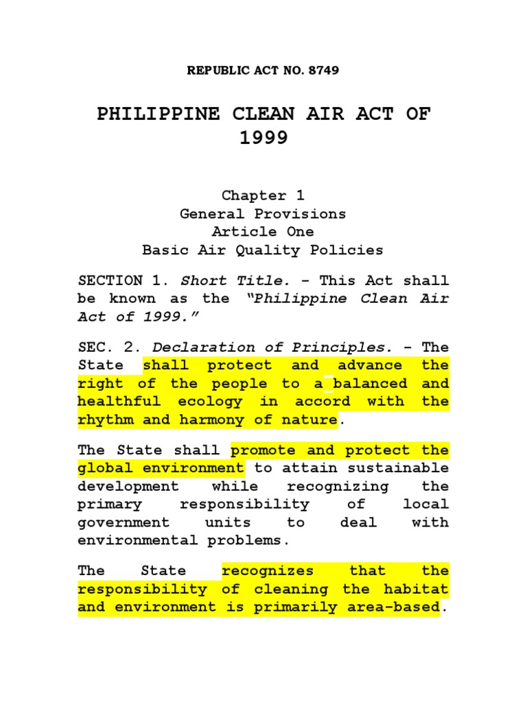 Philippine Clean Air Act Overview | PDF | Emission Standard | Air Pollution