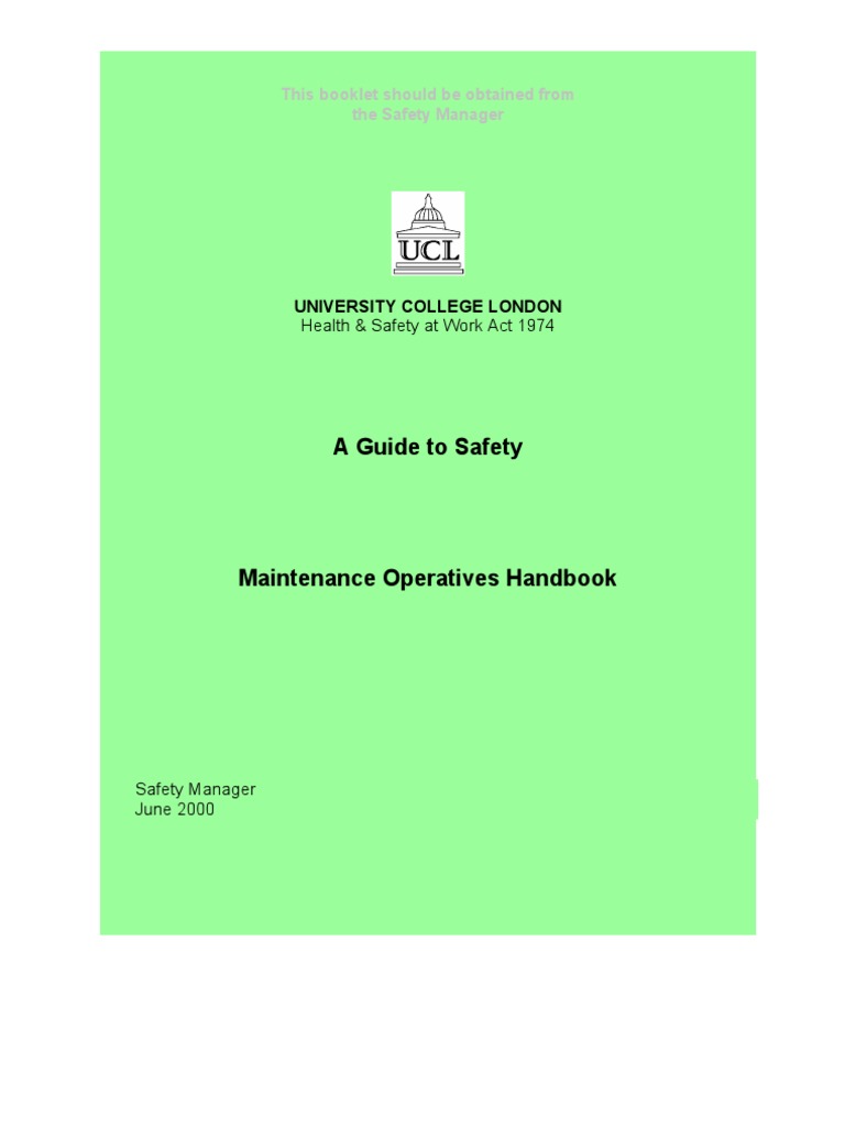 UCL Maintenance Safety Handbook | PDF | Personal Protective Equipment ...