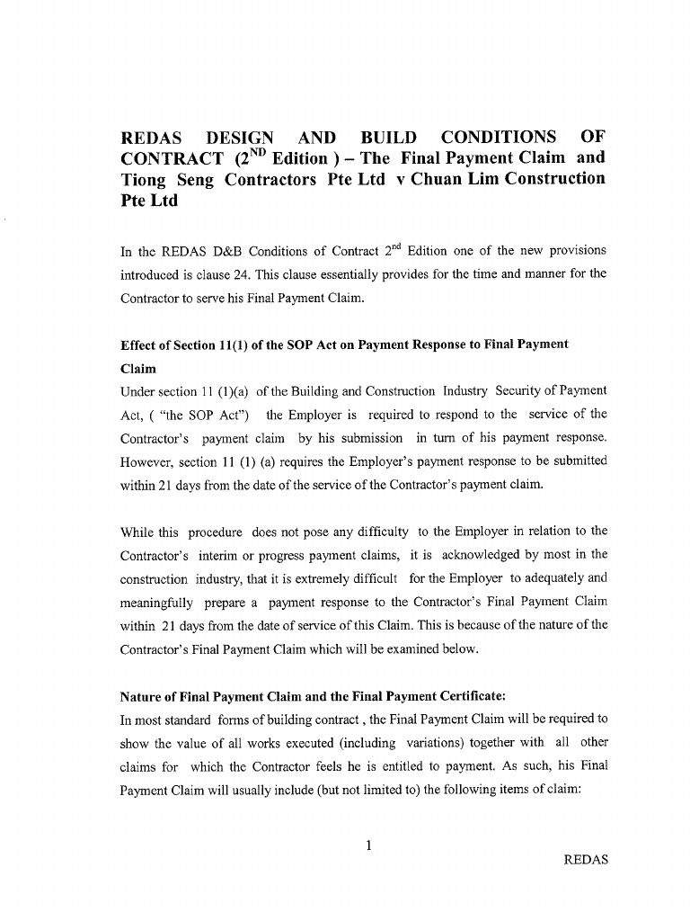 Final Payment Claims in REDAS D&B Contract | PDF