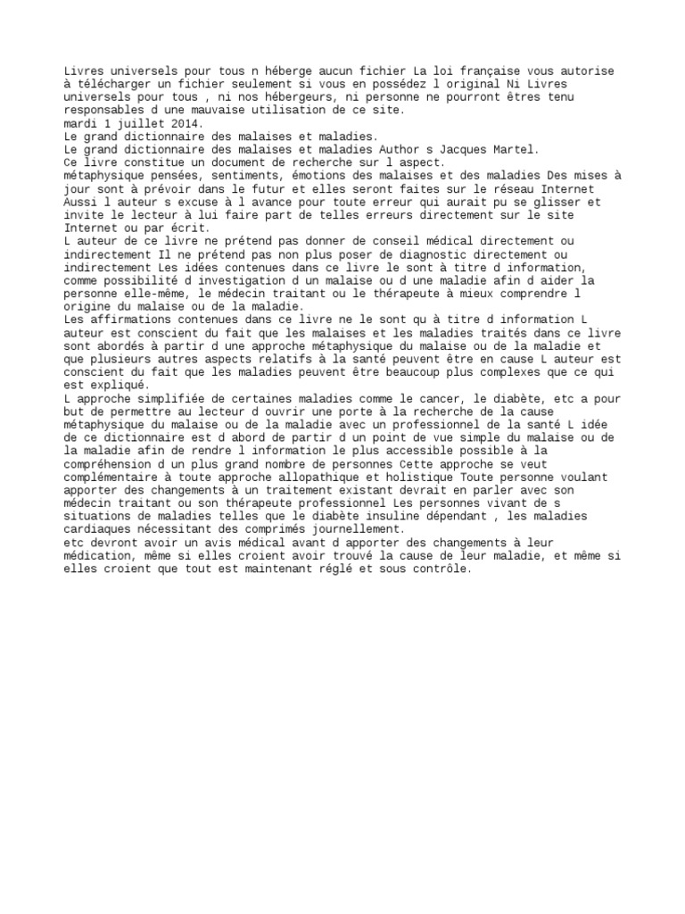 Le Grand Dictionnaire Des Malaises Et Maladies Pdf Gratuit Le Grand Dictionnaire Des Malaises Et Des Maladies PDF | PDF |  Professionnel de la santé | Médecine