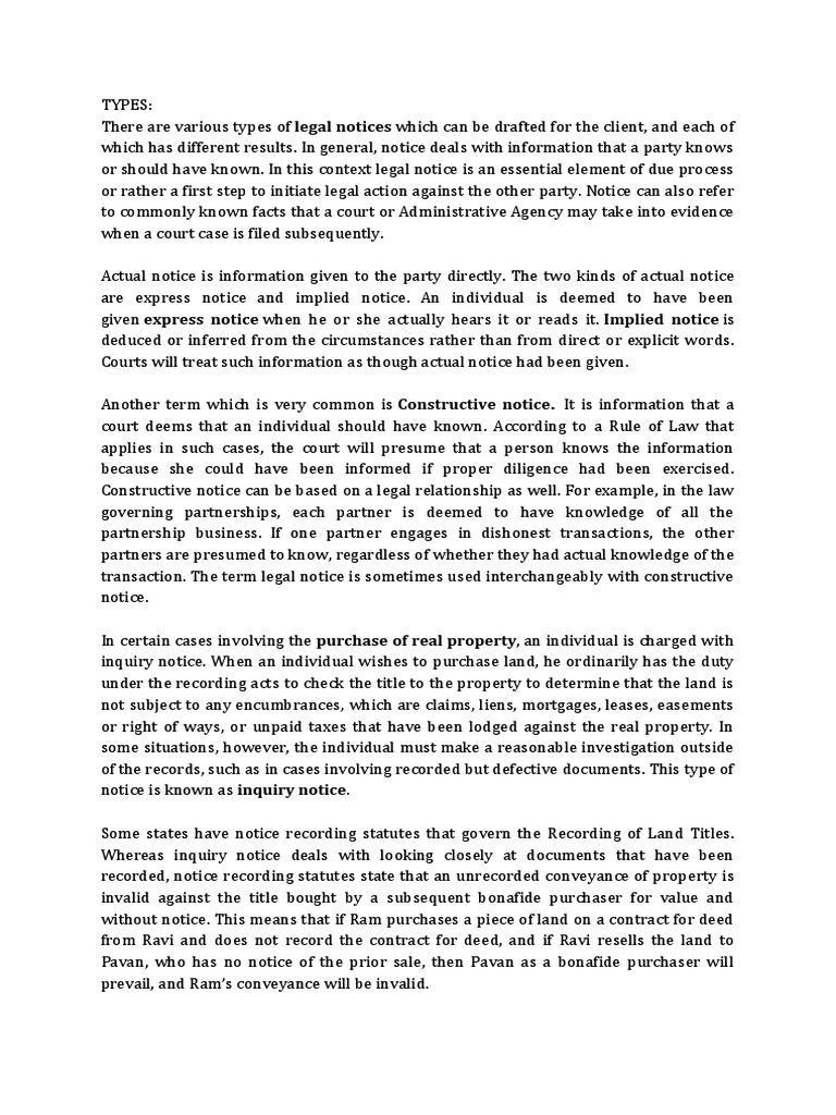 TYPES of Legal Notice PDF Real Property Deed