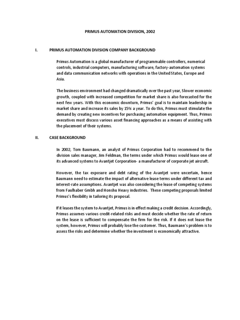 Primus Automation Lease Analysis 2002 | PDF | Internal Rate Of Return ...