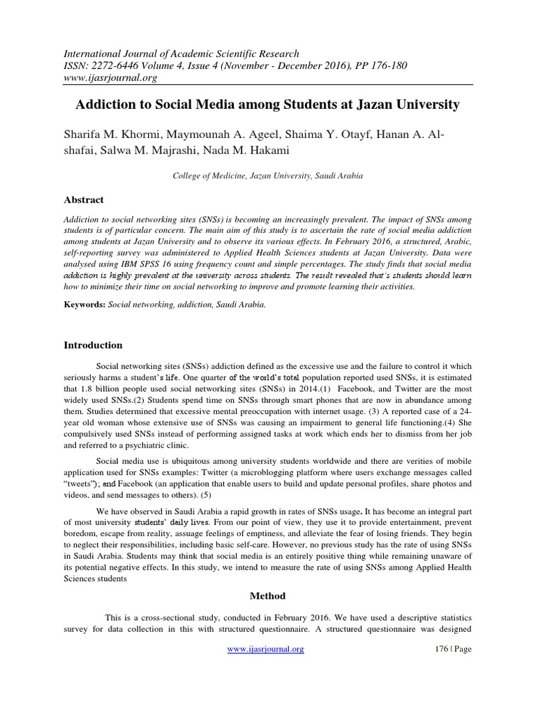 Addiction To Social Media Among Students at Jazan University | PDF ...