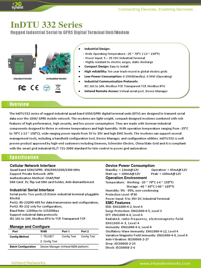 Indtu332 Series Specification v2.2 PDF General Packet Radio Service