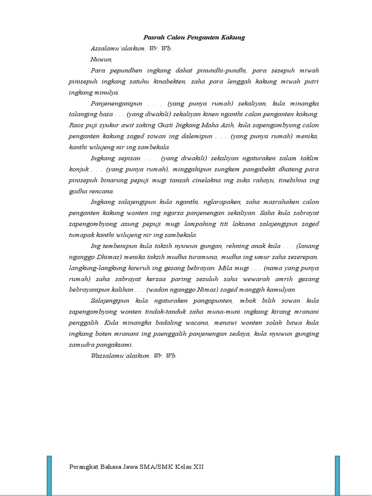 Pasrah Temanten Kakung Kunci Soal