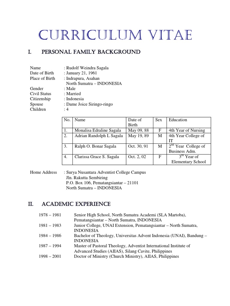 Curriculum vitae sections picture