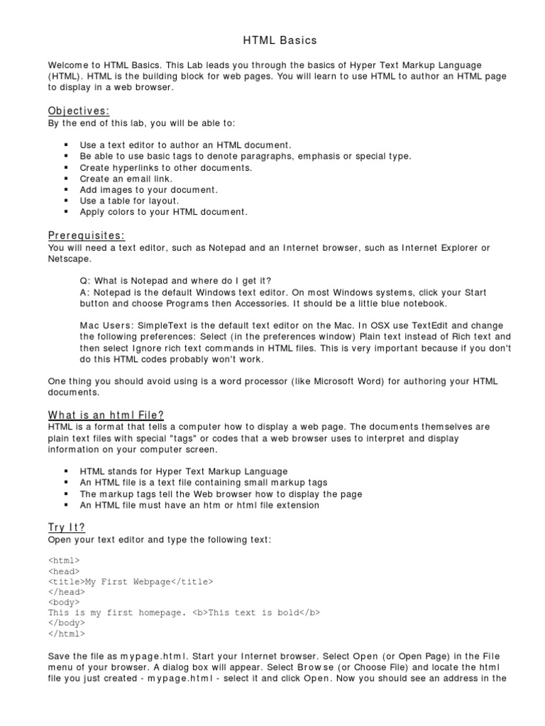 HTML Basics | PDF | Html Element | Html