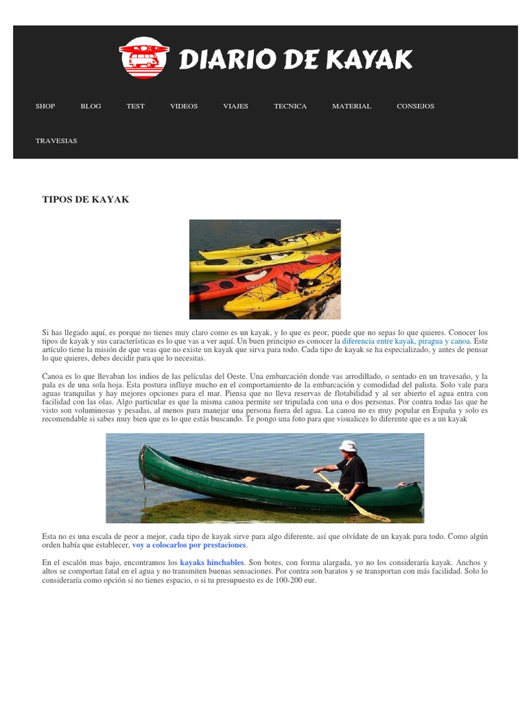 Tipos de Kayak | PDF | Kayac | Vehículos de propulsión humana