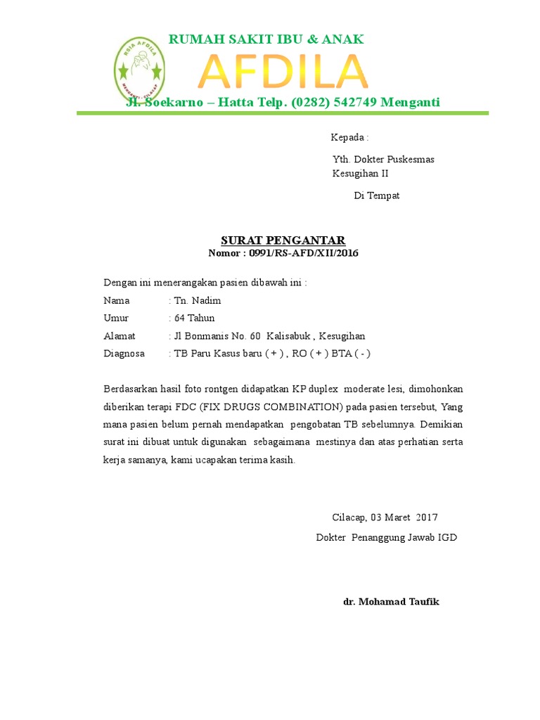 Surat Pengantar Rontgen Pasien TB Paru | PDF
