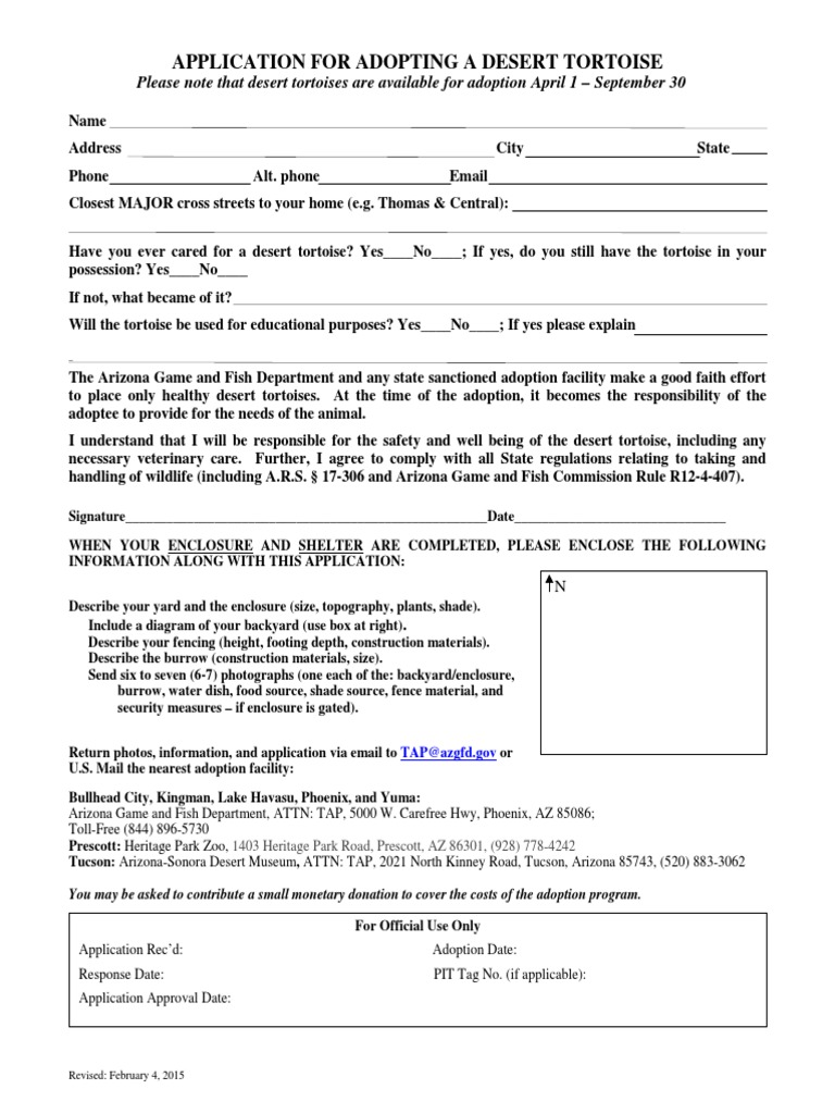 Desert Tortoise Adoption Application | PDF | Arizona | Business