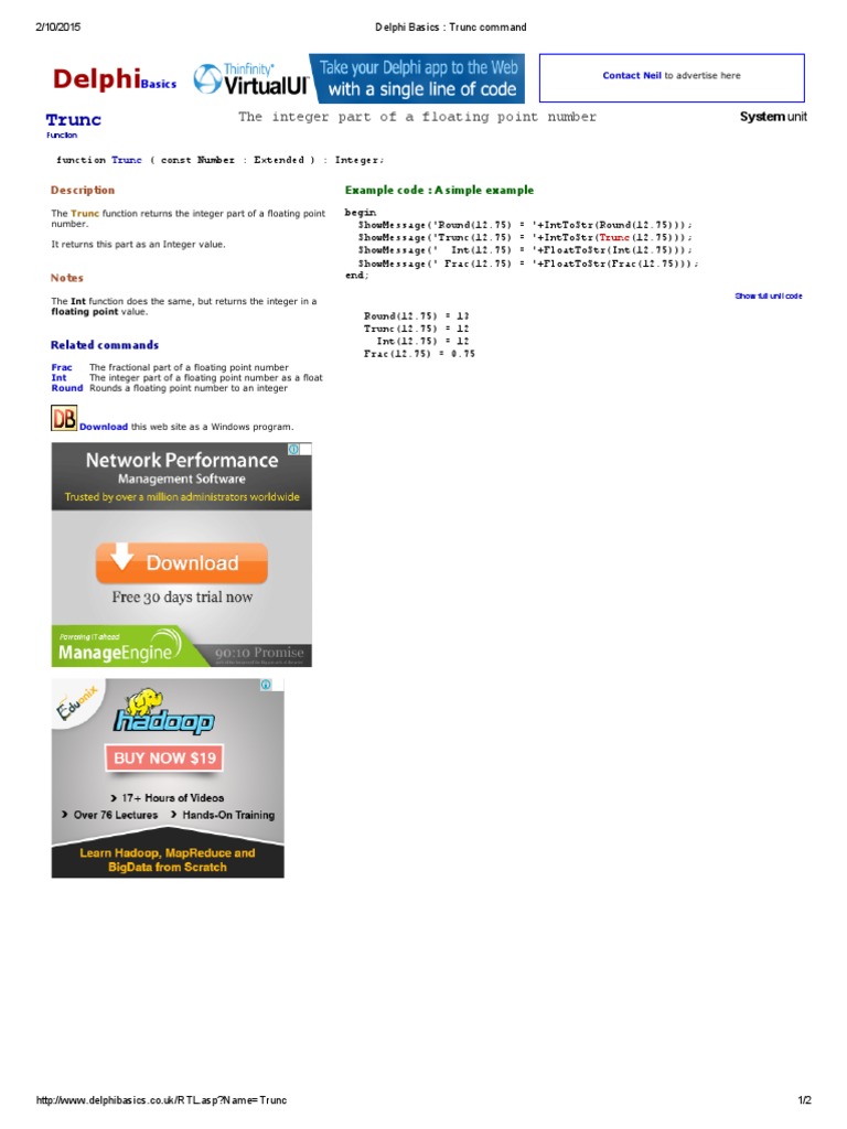 Delphi basics trunc command pdf integer computer science