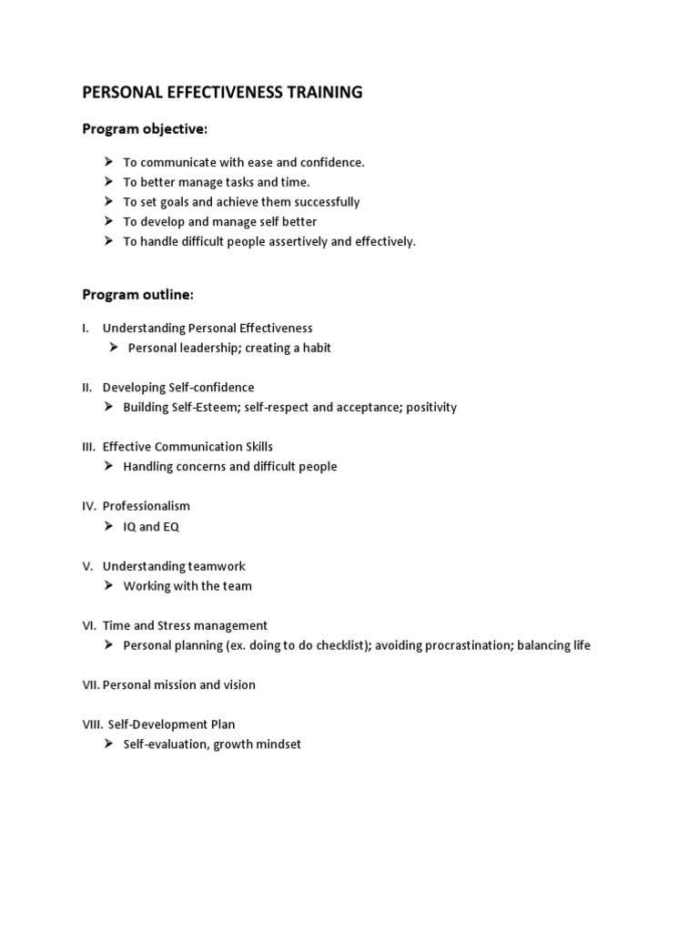 Personal Effectiveness Training Guide Pdf