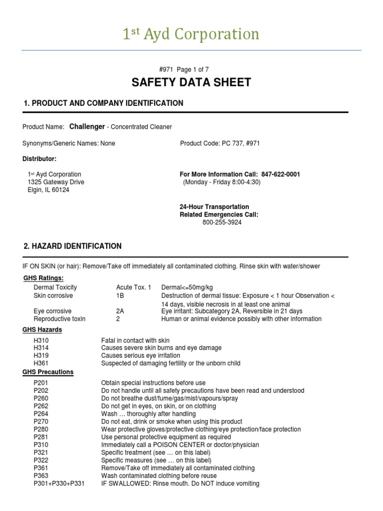 1st Ayd 971 SDS Personal Protective Equipment Dangerous Goods