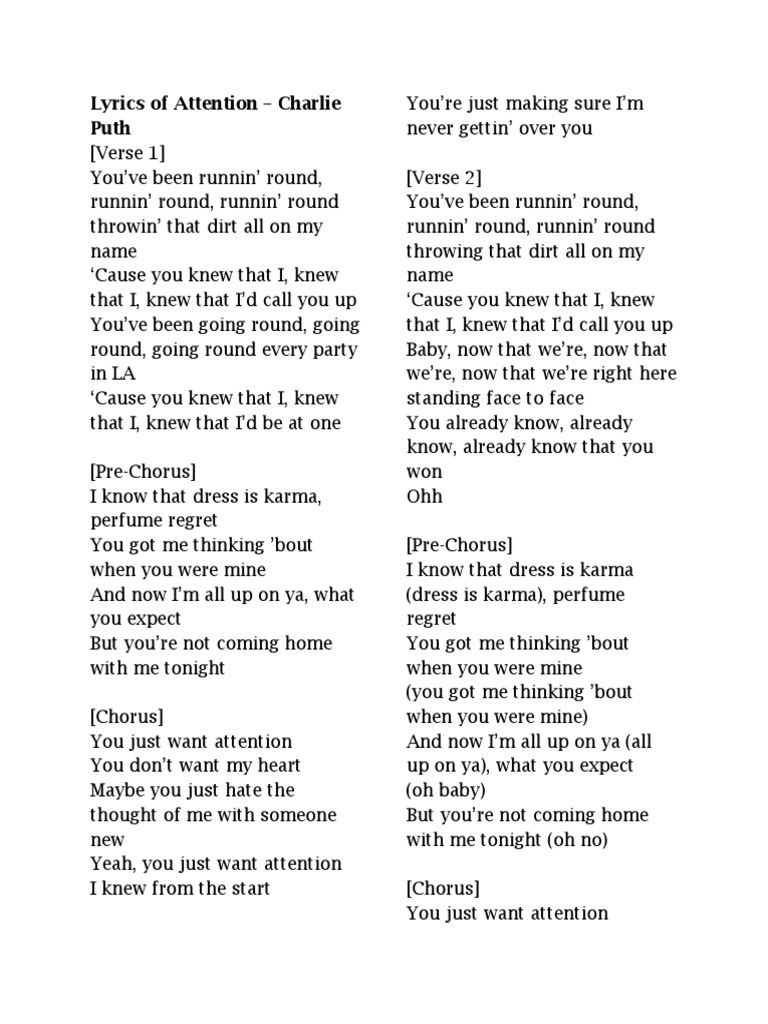 Lyrics Of Attention Song Structure Recorded Music