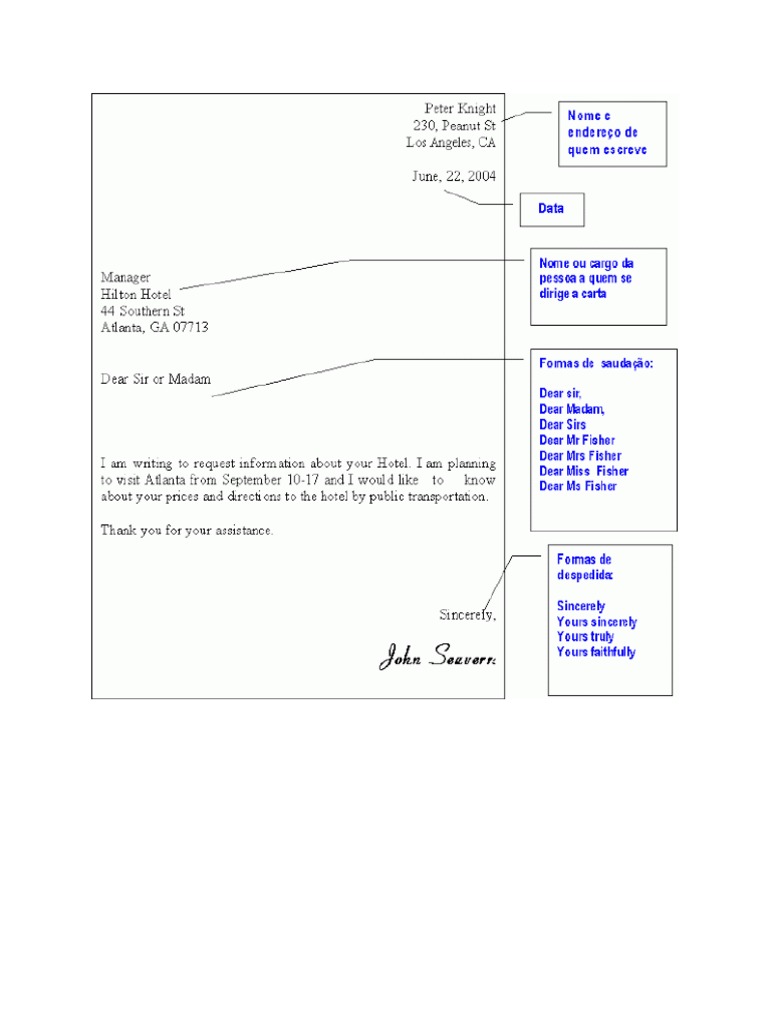 Estrutura De Carta Formal Em Ingles docx