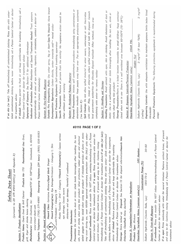 1st AYD Churn Oven Cleaner SDS PDF