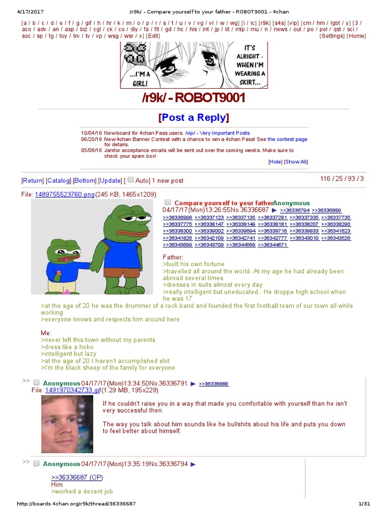 r9k - Compare Yourself To Your Father - ROBOT9001 - 4chan | PDF ...