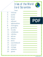 Countries of The World Word Scramble PDF