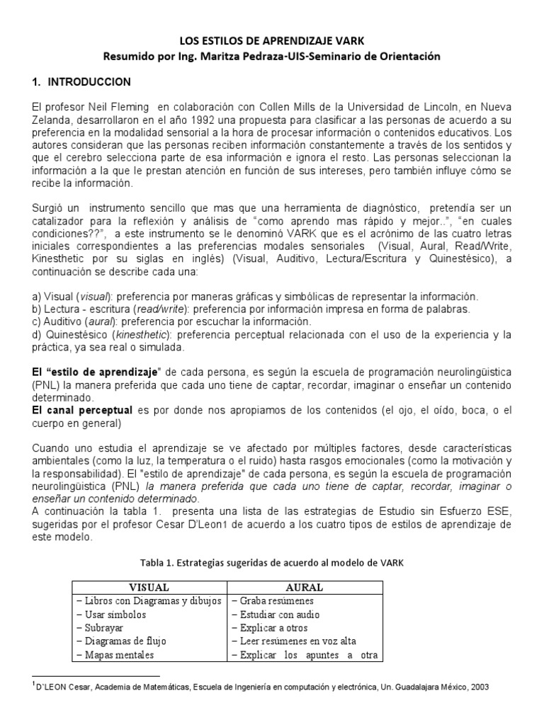 Estilos de Aprendizaje VARK | PDF | Prueba (evaluación) | Aprendizaje