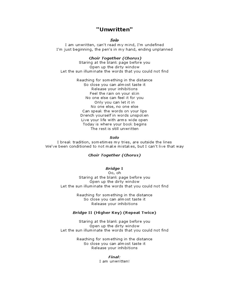 Song Lyrics Unwritten