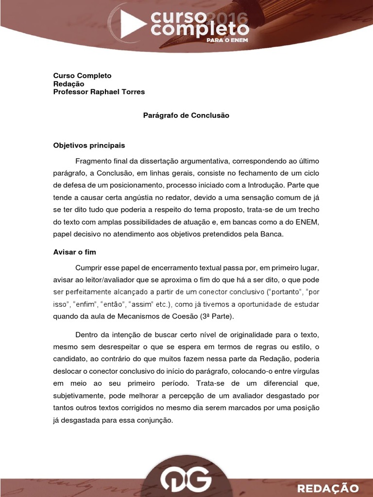 Redação - Parágrafo de Conclusão