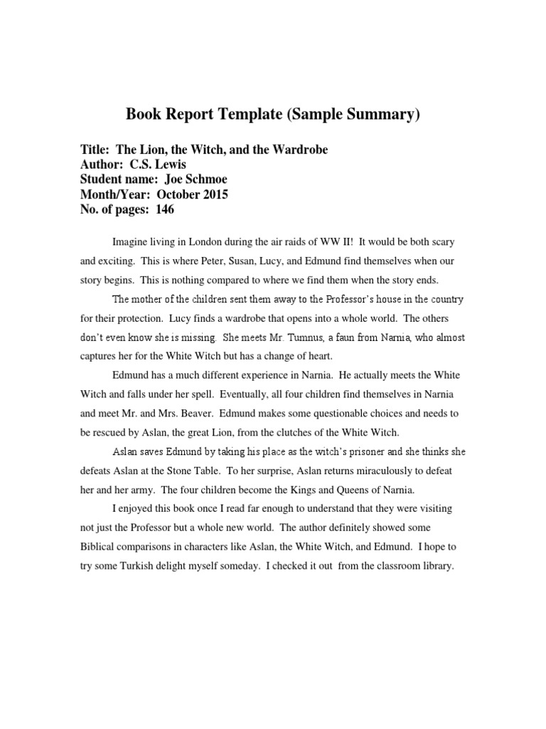 book report example meaning