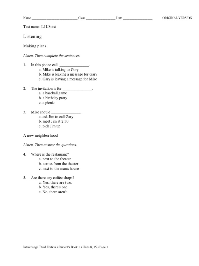 Listening and Vocabulary Test Guide | PDF