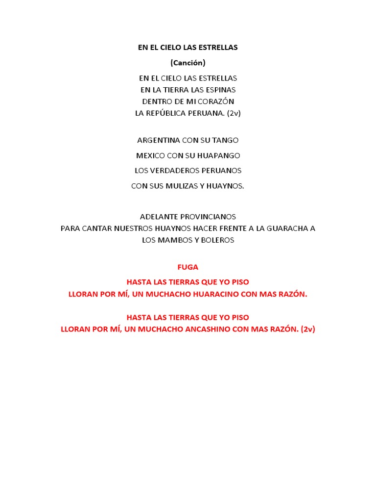 Cielo y Estrellas en Canciones Peruanas | PDF