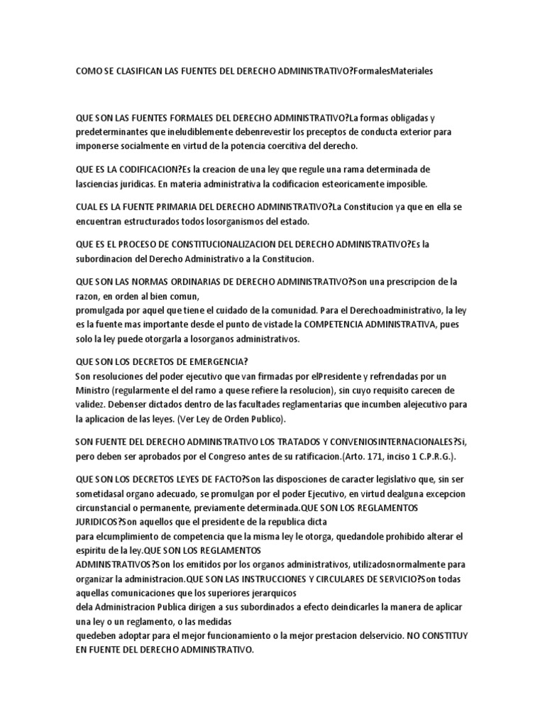 Como Se Clasifican Las Fuentes Del Derecho Administrativo
