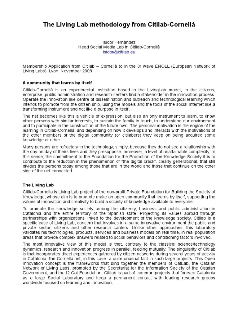 Citilab-Cornellà: A Living Lab Model | PDF | Catalonia | Innovation