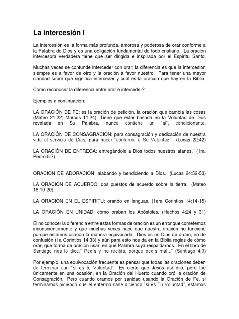 La Importancia de la Intercesión en Oración PDF Oración Espíritu