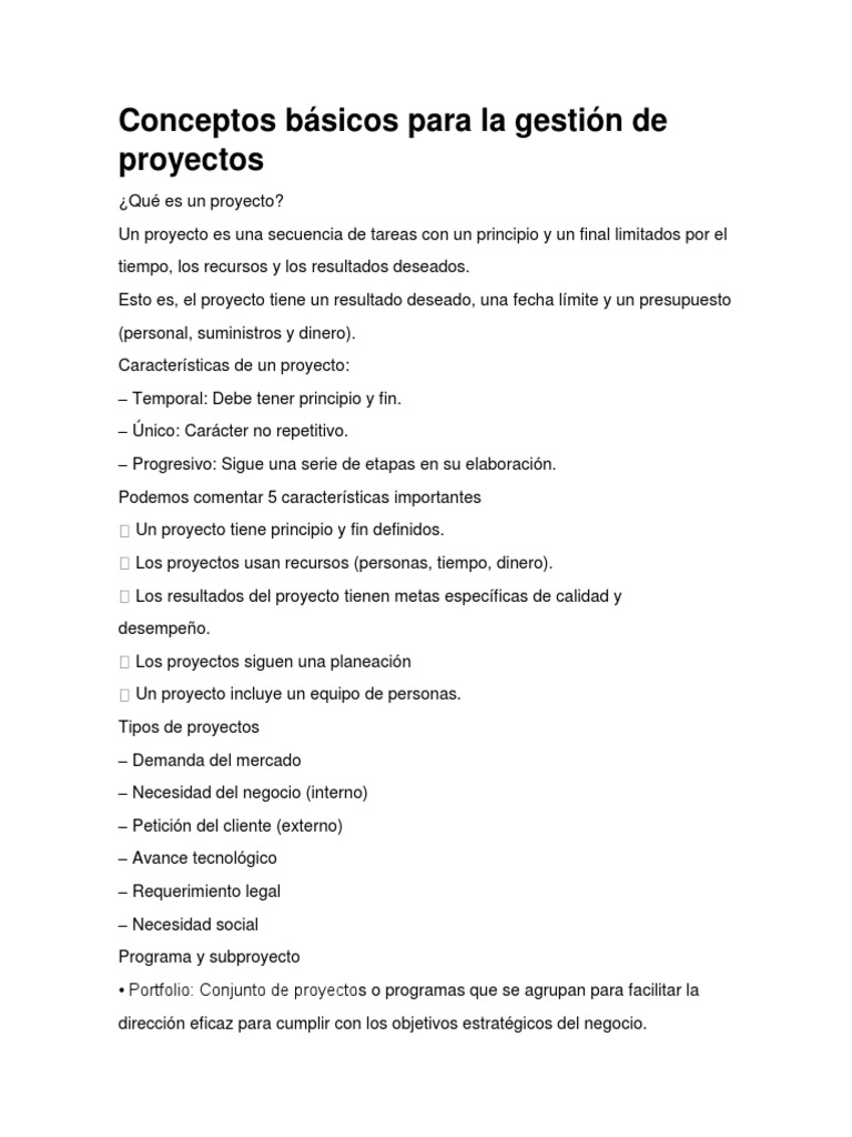 Conceptos Básicos para La Gestión de Proyectos | PDF | Planificación ...