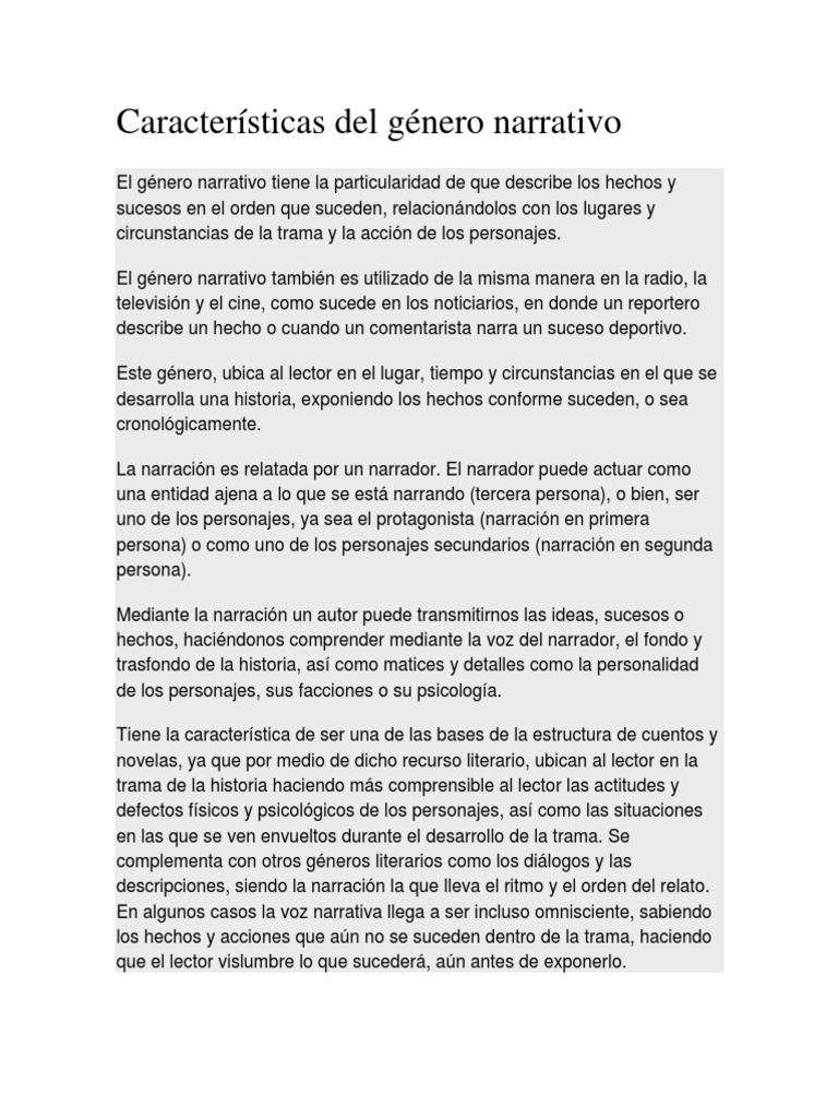 Características Del Género Narrativo Narración Science