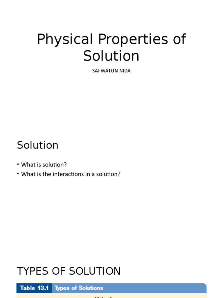 Part 1 Physical Properties of Solution PDF Solution Chemical Polarity