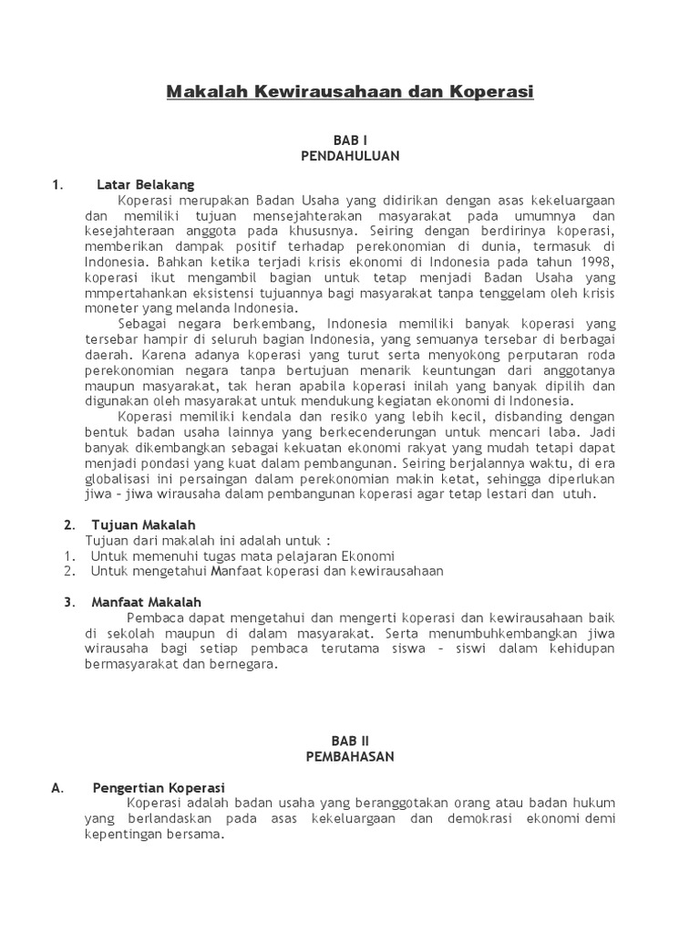 Makalah Kewirausahaan Dan Koperasi