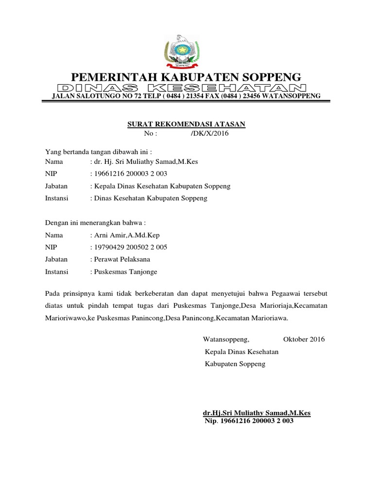 Surat Izinrekomendasi Dari Atasan Tempat Bertugas Surat Izinrekomendasi Dari Atasan Tempat Bertugas