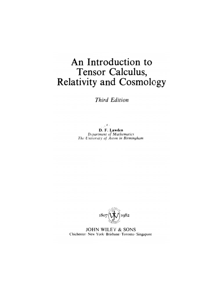 Introduction To Tensor Calculus, Relativity and Cosmology | PDF