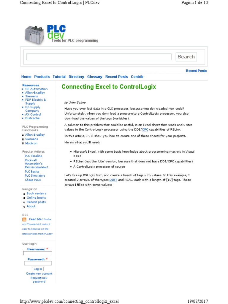 Connecting Controllogix Excel PDF Microsoft Excel Programmable