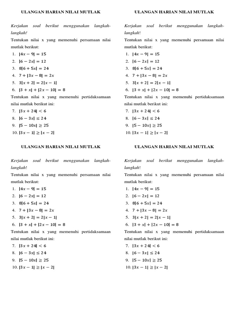Ulangan Harian Nilai Mutlak