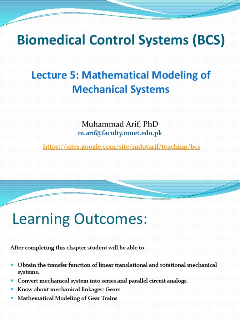 Lecture 5-Mathematical Modeling of Mechanical Systems | PDF | Gear | Torque