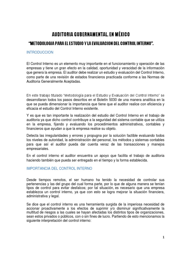Metodología de Control Interno en Auditoría | PDF | Contralor ...