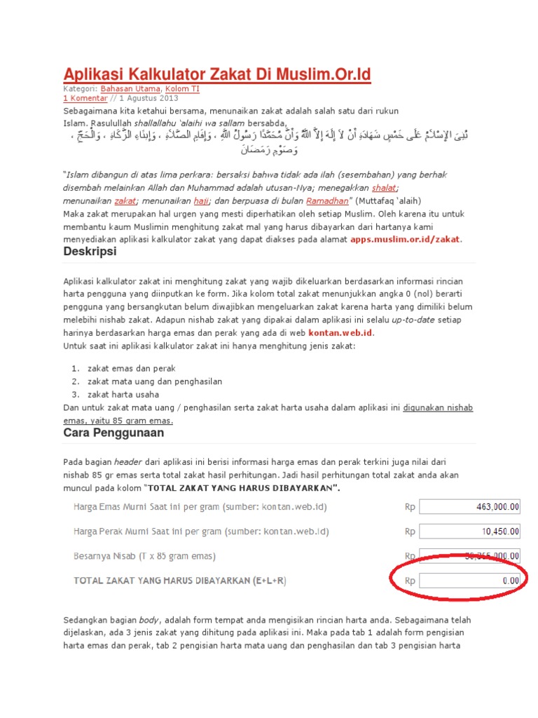 Aplikasi Kalkulator Zakat Di Muslim Or Id