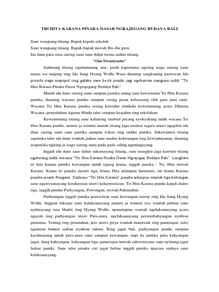 Pidarta Tri Hita Karana Pinaka Dasar Ngrajegang Budaya Bali