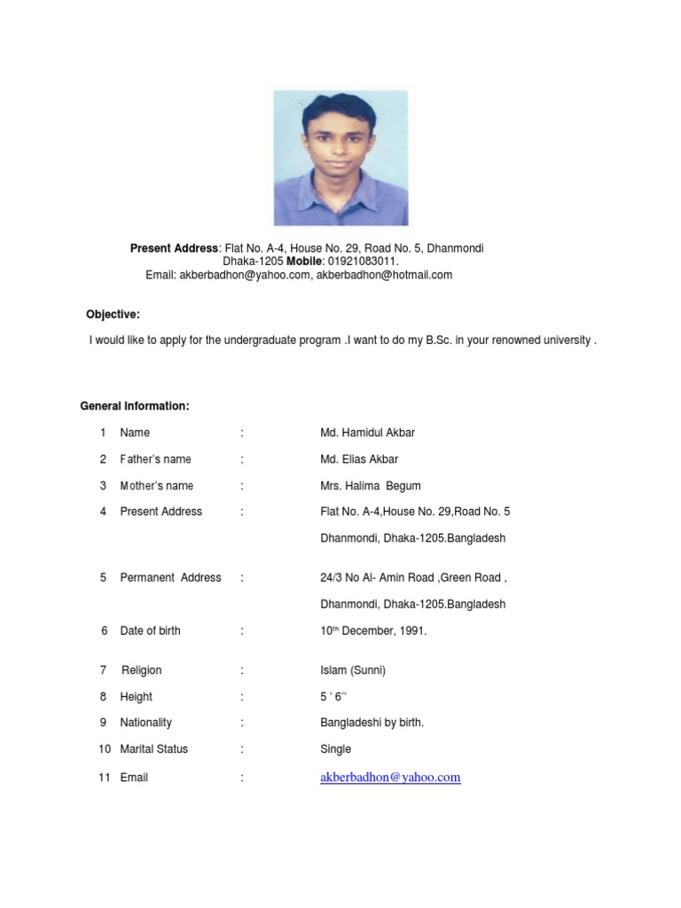 Cv For Bangladesh Curriculum Vitae Cv Format 20 Examples Tips Data - Riset