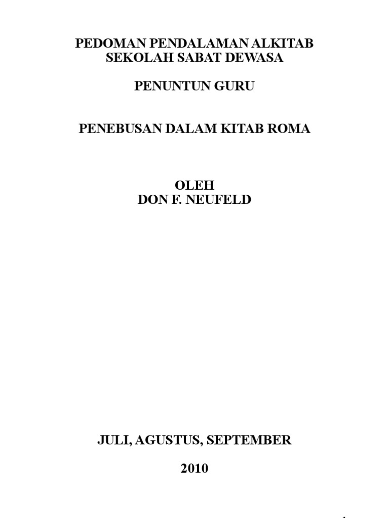 Pedoman Pendalaman Alkitab Sekolah Sabat Dewasa Penuntun Guru Penebusan Dalam Kitab Roma Pdf