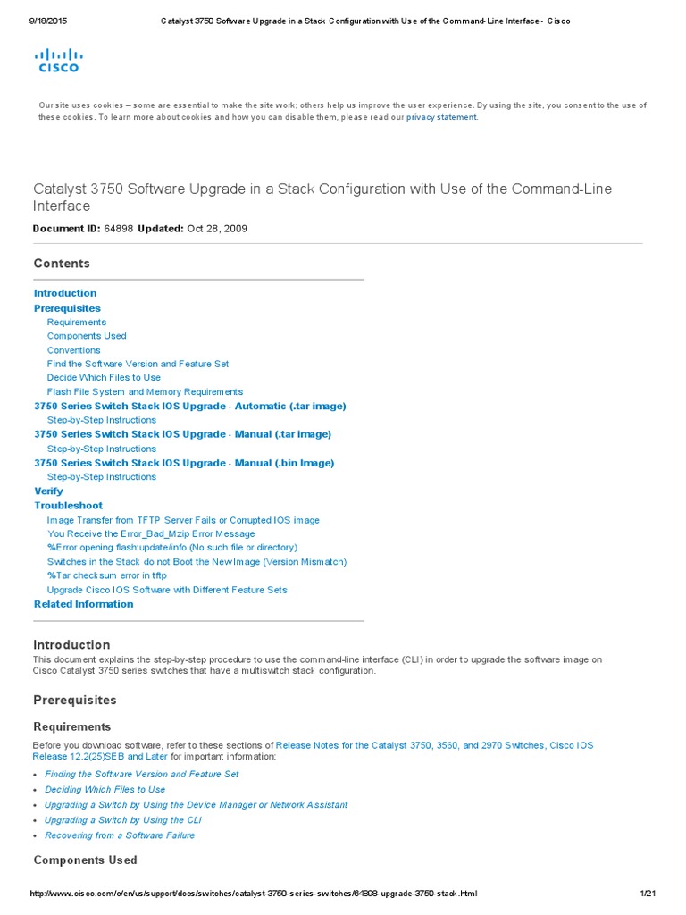 Catalyst 3750 Software Upgrade in A Stack Configuration With Use of The ...