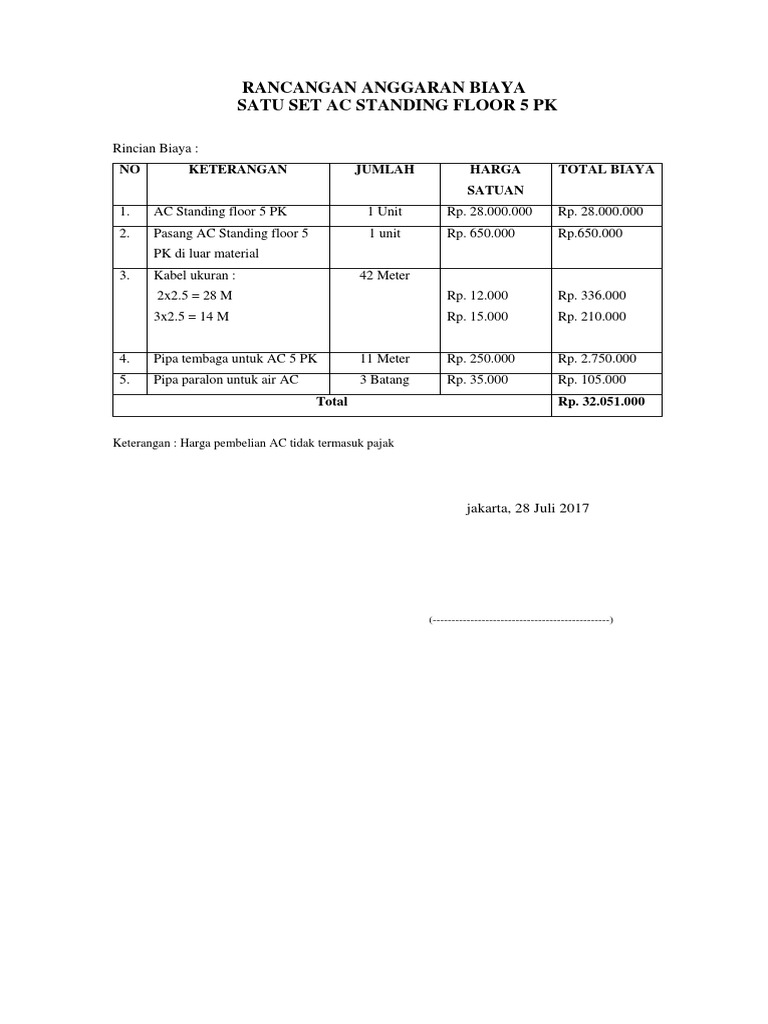 RAB Pemasangan AC Standing Floor 5 PK | PDF | Teknologi & Rekayasa