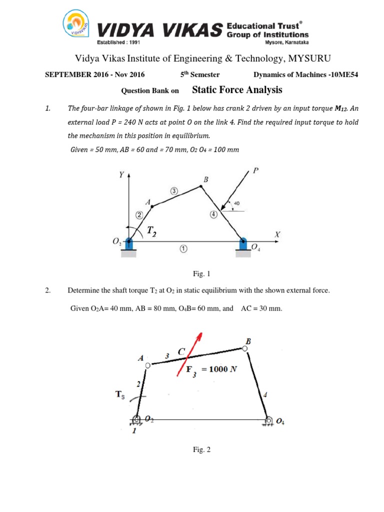 Static Force Analysis Question Bank | PDF | Torque | Force