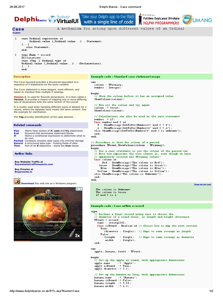 Delphi basics case command data type computer programming